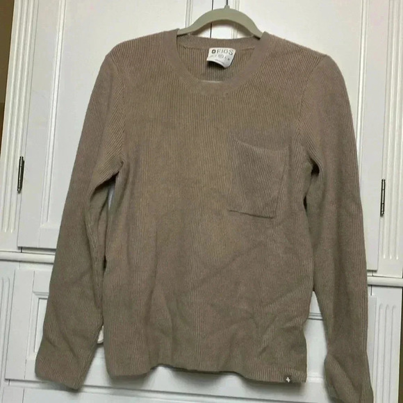 Figs Sweaters - FIGS Loungewear Long Sleeve Ribbed Knit Pullover Sweater Latte Beige Size Medium